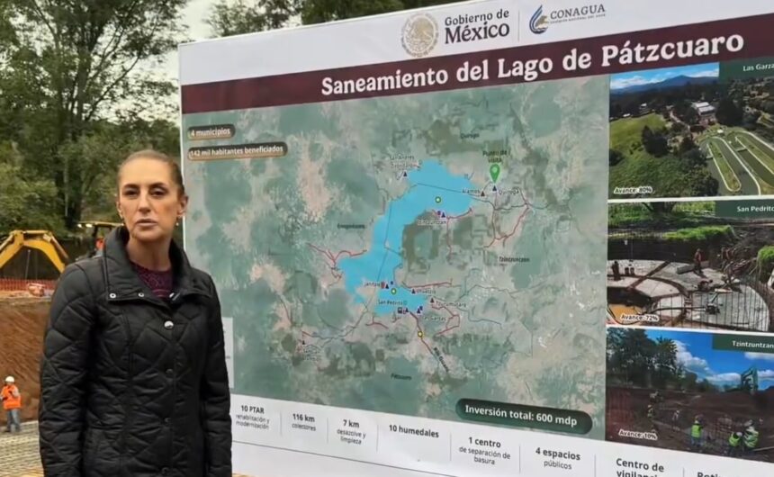 Sheinbaum da seguimiento a saneamiento del Lago de Pátzcuaro; es parte del Plan Michoacán